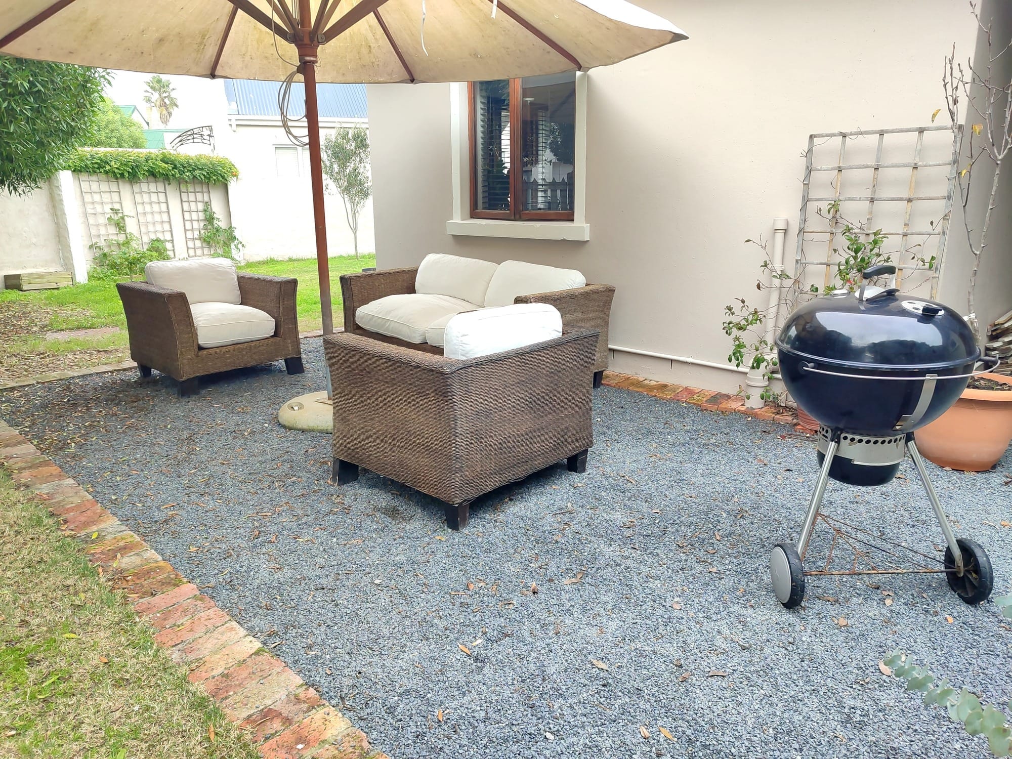 Our comfortable shaded outdoor living area in Mile 16 Beach estate, Yzerfontein