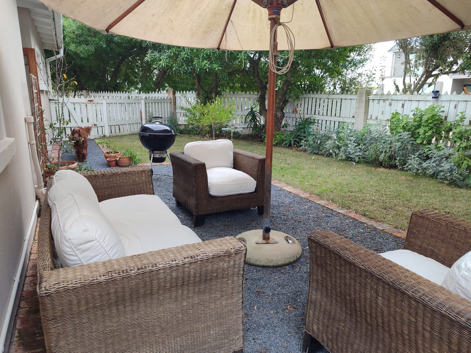 Our comfortable shaded outdoor living area in Mile 16 Beach estate, Yzerfontein